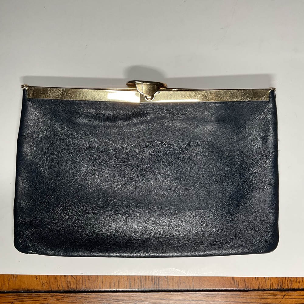 Vintage Elegant Navy Leather Clutch